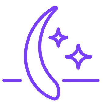 Purple icon of a hair fiber close-up with two stars on a white background